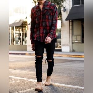 Oro Los Angeles Black High Waisted Skinny Distressed Jeans 32 x 32